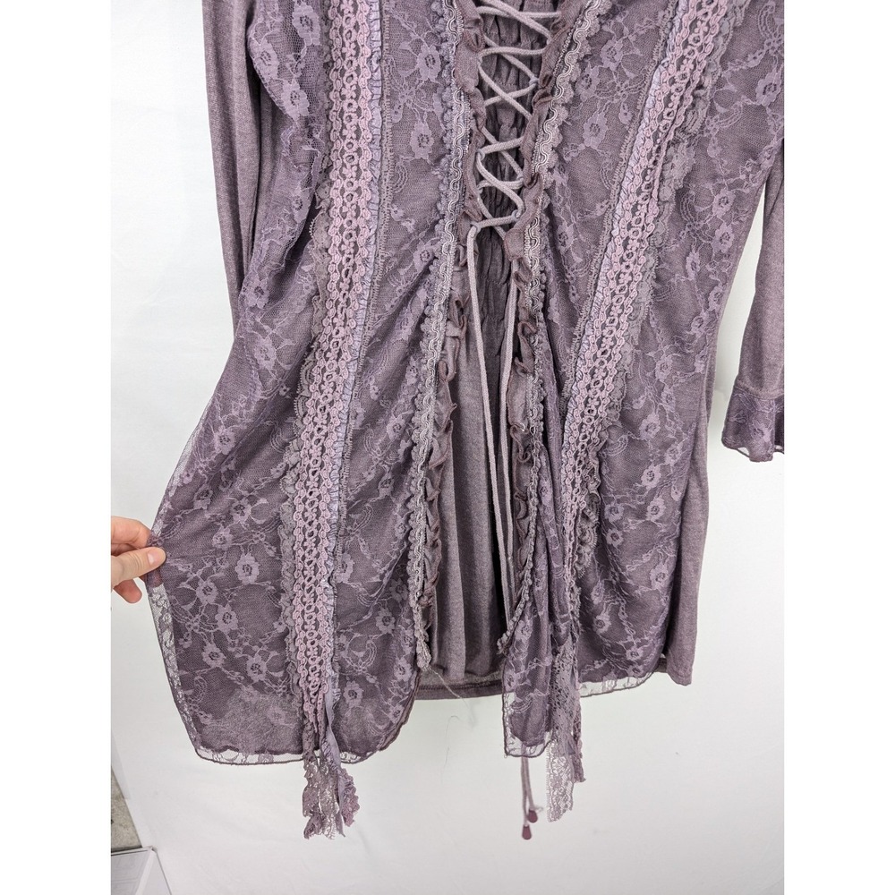 Vintage Y2K Pretty Angel Lace Up Top L Purple Fairy Grunge Whimsigoth Hippie - Picture 3 of 9